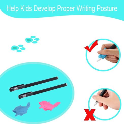Disappearing Ink Pens Set with 20 Refills, 2 Pens & 2 Grips, Magic Ink Pens for Use with Reusable Magic Grooved Writing Practice, Compatible with Grooved Handwriting Practice for Kids in Saudi Arabia