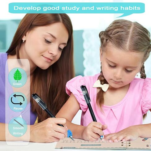 Disappearing Ink Pens Set with 20 Refills, 2 Pens & 2 Grips, Magic Ink Pens for Use with Reusable Magic Grooved Writing Practice, Compatible with Grooved Handwriting Practice for Kids in Saudi Arabia