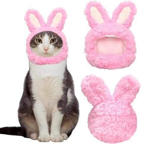 Fuzzy Bunny Ear Costume Pet Outfit, Cat Rabbit Costume Hat, Cute Cat Clothing, Suitable for Cats and Small Dogs as Party Costumes and Easter Pet Accessory Headwear (White) in Kuwait