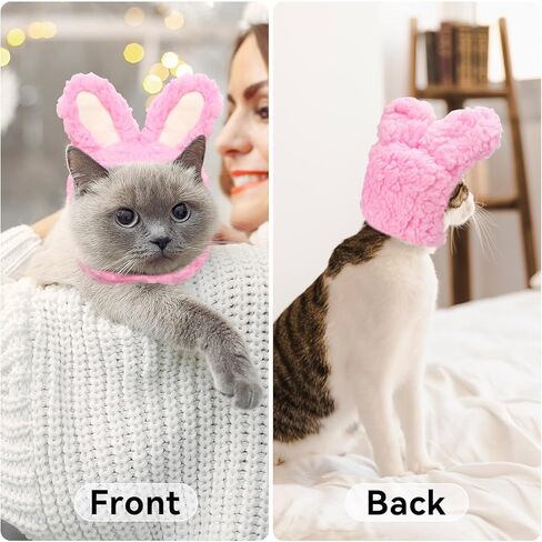 Fuzzy Bunny Ear Costume Pet Outfit, Cat Rabbit Costume Hat, Cute Cat Clothing, Suitable for Cats and Small Dogs as Party Costumes and Easter Pet Accessory Headwear (White) in Kuwait