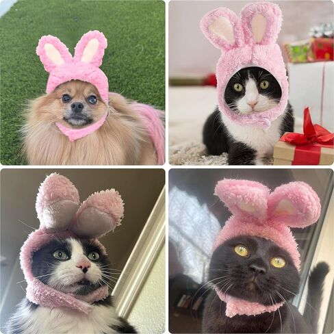 Fuzzy Bunny Ear Costume Pet Outfit, Cat Rabbit Costume Hat, Cute Cat Clothing, Suitable for Cats and Small Dogs as Party Costumes and Easter Pet Accessory Headwear (White) in Kuwait