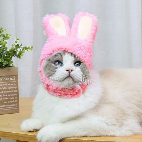 Fuzzy Bunny Ear Costume Pet Outfit, Cat Rabbit Costume Hat, Cute Cat Clothing, Suitable for Cats and Small Dogs as Party Costumes and Easter Pet Accessory Headwear (White) in Kuwait