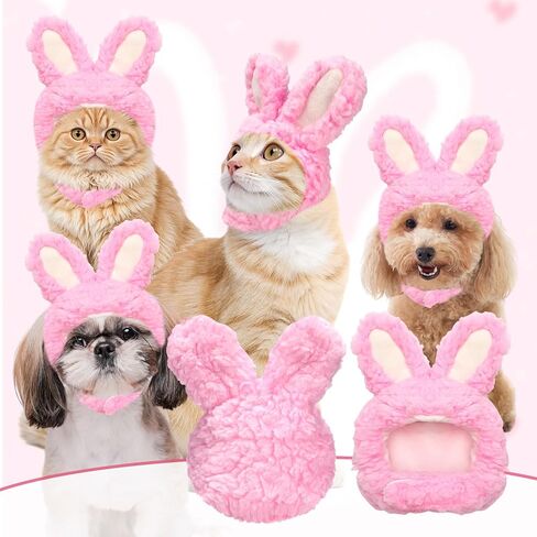 Fuzzy Bunny Ear Costume Pet Outfit, Cat Rabbit Costume Hat, Cute Cat Clothing, Suitable for Cats and Small Dogs as Party Costumes and Easter Pet Accessory Headwear (White) in Kuwait