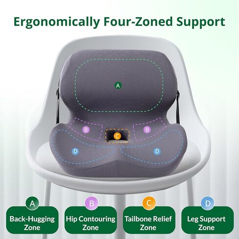 One-Piece Memory Foam Seat & Back Cushion - Lumbar Support, Adjustable Strap, Non-Slip Bottom - Breathable Removable Cover for Office Chair, Car, Truck (Grey) in Kuwait