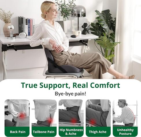 One-Piece Memory Foam Seat & Back Cushion - Lumbar Support, Adjustable Strap, Non-Slip Bottom - Breathable Removable Cover for Office Chair, Car, Truck (Grey) in Kuwait