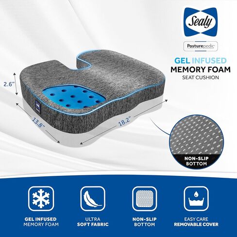 Sealy Memory Foam Seat Cushion for Car and Office Chairs – Tailbone Pain Relief, Posture Support, and Comfort for Home Office Use in Saudi Arabia