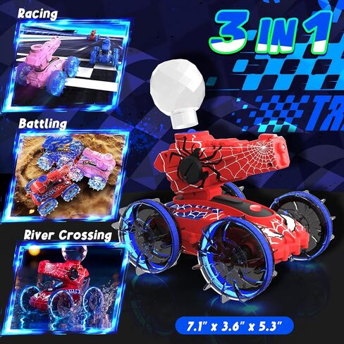 Spider Amphibious Remote Control Car for Boys Kids - 4WD Waterproof 2.4 GHz 360°Rotation RC Stunt Car - Water and Land Pool Toys Cars for 4 5 6 7 8 9 10 Year Old Boys Christmas Birthday Gifts in Saudi Arabia