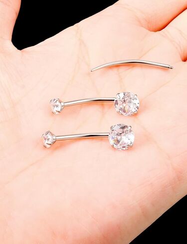 Heienngy Belly Button Ring 6mm 8mm 10mm 12mm 14mm Surgical Stainless Steel Round Cubic Zirconia Navel Barbell Stud Body Piercing Silver, black, rose gold belly ring in Kuwait