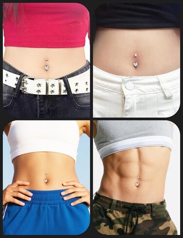 Heienngy Belly Button Ring 6mm 8mm 10mm 12mm 14mm Surgical Stainless Steel Round Cubic Zirconia Navel Barbell Stud Body Piercing Silver, black, rose gold belly ring in Kuwait
