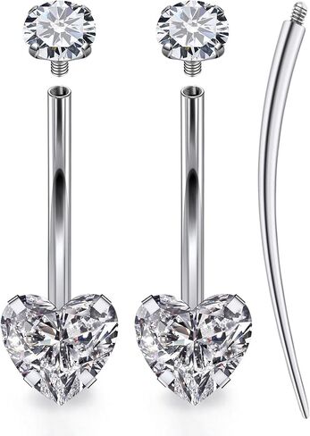 Heienngy Belly Button Ring 6mm 8mm 10mm 12mm 14mm Surgical Stainless Steel Round Cubic Zirconia Navel Barbell Stud Body Piercing Silver, black, rose gold belly ring in Kuwait