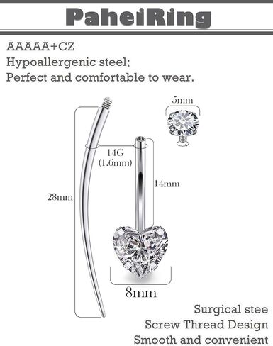 Heienngy Belly Button Ring 6mm 8mm 10mm 12mm 14mm Surgical Stainless Steel Round Cubic Zirconia Navel Barbell Stud Body Piercing Silver, black, rose gold belly ring in Kuwait