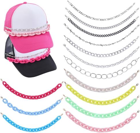 14 PCS Trucker Hat Cains Bill Decoration Hat Charms Disachable Diy Metal Cains for Women Men Brim Decoration for DIY Hat Jewelry Assories in Kuwait