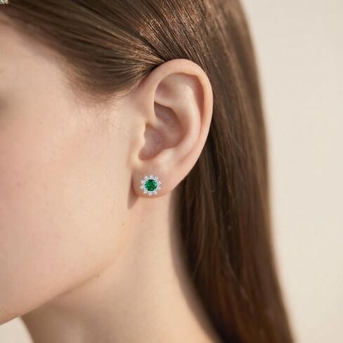 Gnteey Laboratory Grown Emerald Stud Earrings 925 Sterling Silver 6.5x6.5 mm Round Cut Emerald Push Backs Earrings for Women in Kuwait
