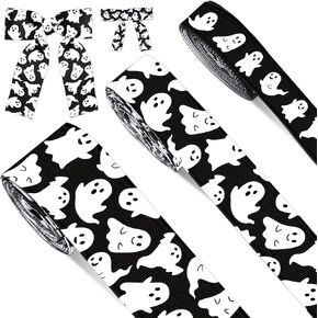 3 رولز أشرطة الهالوين 15 ياردة أسود أبيض شبح Grosgrain شريط لطيف Boo Fabron Marbon for Halloween Wrapping Diy Crafts in Kuwait