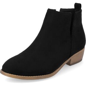 Journee Collection Womens Rimi Bootie with Soft Vegan Suede uppers and Faux Woodgrain Stacked Heel in Kuwait