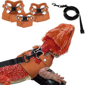 3 Sizes Bearded Dragon Harnesses and Leash Set, Adjustable Soft Leather Lizard Leash Harness Small Animal Walking Vest with Traction Rope for Small Reptiles Squirrel Rat Bearded Dragon Lizard in Kuwait