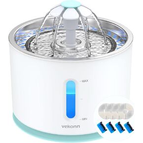 2.4L/84oz Cat Water Fountain Stainless Steel Top, Pet Water Fountain for Small Dog and Cat with LED Light and Water Level Window (Green) in Kuwait