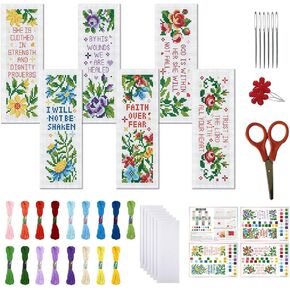 FREEBLOSS 6 Set Cross Stitch Bookmark Kits Stamped Embroidery Kit Bookmarks DIY Book Marks Printed Cross Stitch Kits with Instructions 8''x2.4'' Flowers Daisy Rose Lily in Kuwait