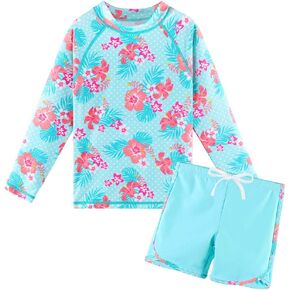 TFJH E Girls Long Sleeve Swimsuits Rashguard Sets Sunsuits UV 50+ Two Piece 3-12Y in Kuwait
