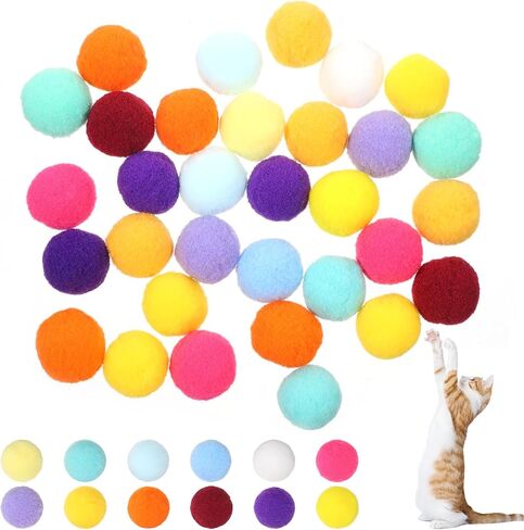 60 PCS Cat Toy Balls 1-inch 1-inch Cat Pom Pom Balls Soft Soft Interactive Cat Cat Play Toy Cat Toys Toys Cats Interactive Play Head Ball Fuzzy Ball for Cat Pet in Kuwait