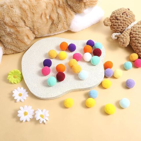 60 PCS Cat Toy Balls 1-inch 1-inch Cat Pom Pom Balls Soft Soft Interactive Cat Cat Play Toy Cat Toys Toys Cats Interactive Play Head Ball Fuzzy Ball for Cat Pet in Kuwait