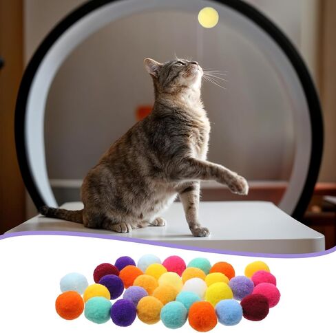 60 PCS Cat Toy Balls 1-inch 1-inch Cat Pom Pom Balls Soft Soft Interactive Cat Cat Play Toy Cat Toys Toys Cats Interactive Play Head Ball Fuzzy Ball for Cat Pet in Kuwait