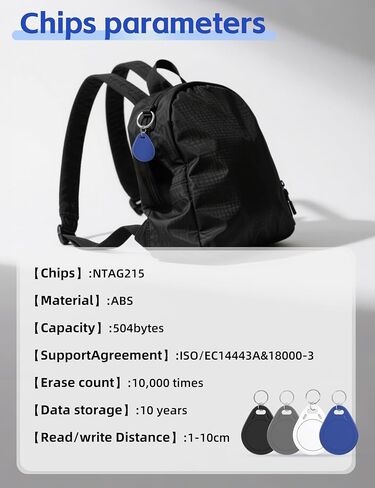 NFC Tags Ntag215 NFC Keytags Black NFC fob Rewritable NFC 215 Tag NFC Business Card Programmable NFC Tag 504 Bytes Memory，Compatible with Android & iPhones (NFCKEYS215-8PCS) in Kuwait