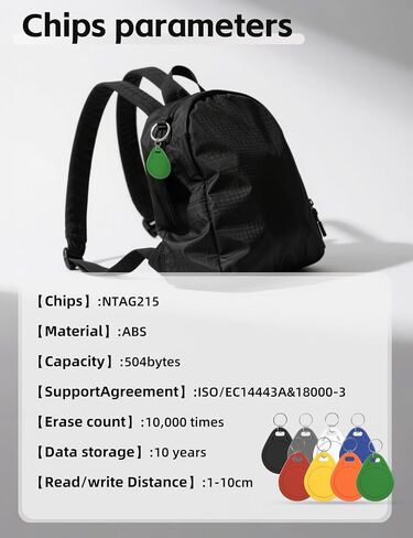 NFC Tags Ntag215 NFC Keytags Black NFC fob Rewritable NFC 215 Tag NFC Business Card Programmable NFC Tag 504 Bytes Memory，Compatible with Android & iPhones (NFCKEYS215-8PCS) in Kuwait
