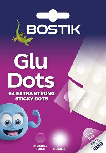 Bostik Extra Glu Dots Clear - 64 Dots Pack - لاصق مزدوج الوجه للتثبيت الفوري والحرف - سهلة الاستخدام - لا فوضى in Kuwait