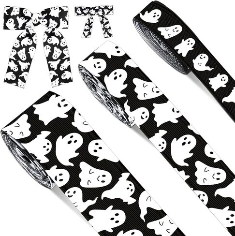 3 رولز أشرطة الهالوين 15 ياردة أسود أبيض شبح Grosgrain شريط لطيف Boo Fabron Marbon for Halloween Wrapping Diy Crafts in Kuwait