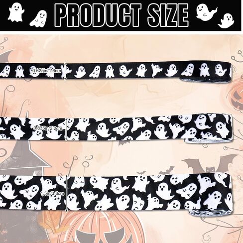 3 رولز أشرطة الهالوين 15 ياردة أسود أبيض شبح Grosgrain شريط لطيف Boo Fabron Marbon for Halloween Wrapping Diy Crafts in Kuwait