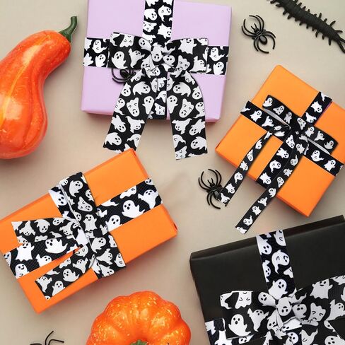 3 رولز أشرطة الهالوين 15 ياردة أسود أبيض شبح Grosgrain شريط لطيف Boo Fabron Marbon for Halloween Wrapping Diy Crafts in Kuwait