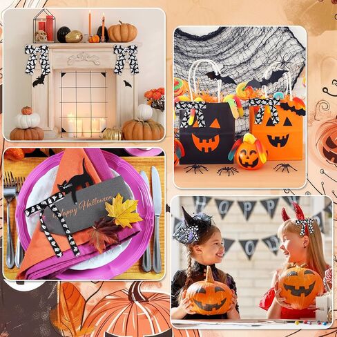 3 رولز أشرطة الهالوين 15 ياردة أسود أبيض شبح Grosgrain شريط لطيف Boo Fabron Marbon for Halloween Wrapping Diy Crafts in Kuwait