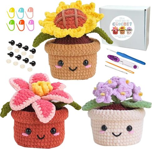 Samesuit Crochet kit for Beginners with Step-by-Step Video Tutorials,Basic Stitch tutorials Video,More Color Yarn,Plants Family(40%+ Yarn) in Saudi Arabia