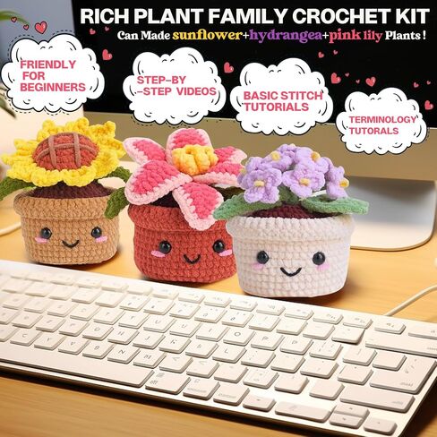 Samesuit Crochet kit for Beginners with Step-by-Step Video Tutorials,Basic Stitch tutorials Video,More Color Yarn,Plants Family(40%+ Yarn) in Saudi Arabia