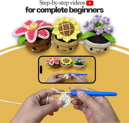 Samesuit Crochet kit for Beginners with Step-by-Step Video Tutorials,Basic Stitch tutorials Video,More Color Yarn,Plants Family(40%+ Yarn) in Saudi Arabia