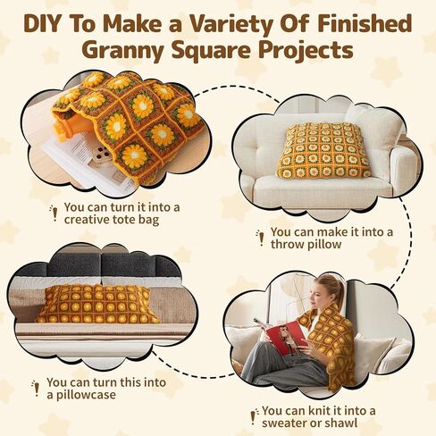 Blanket Crochet Kit for Beginners, Granny Squares Crochet Blanket Kit with Soft Yarns, Detailed Instructions & Step-by-Step Tutorials, Easy Knitting Kit for Beginner Craft Gift(Brown Sunflower) in Kuwait