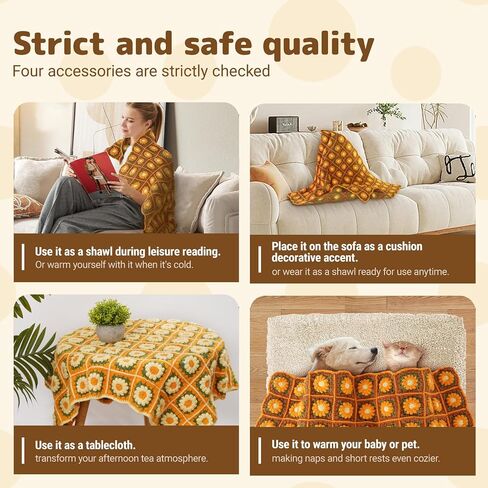 Blanket Crochet Kit for Beginners, Granny Squares Crochet Blanket Kit with Soft Yarns, Detailed Instructions & Step-by-Step Tutorials, Easy Knitting Kit for Beginner Craft Gift(Brown Sunflower) in Kuwait