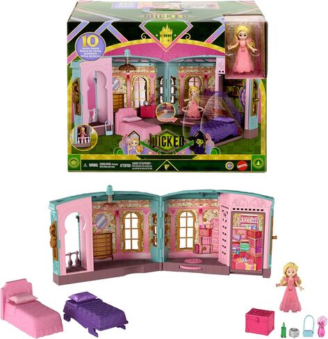 Mattel Universal Pictures 'Wicked Wicked So So Playet Dorm Small Playet مع 3 مساحات تشغيل و 9 ملحقات ، مستوحاة من الفيلم in Saudi Arabia