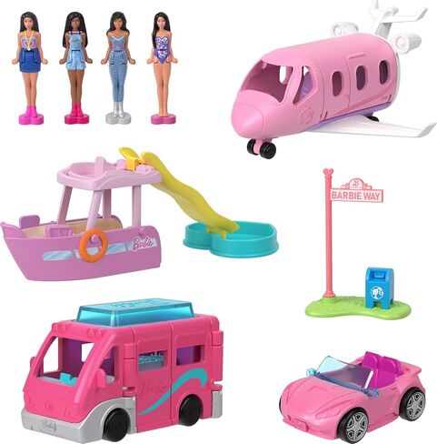 Barbie Mini BarbieLand 4-Pack Doll & Toy Vehicle Set with 4 1 1/2-inch Dolls & 4 Iconic Toy Vehicles with Color-Change Surprise in Saudi Arabia