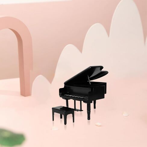 1/12 Miniature Grand Piano Realistic Mini Black Grand Piano and Stool Set PP Material for Dollhouse Decor Musical Miniature Accessory Artificial House Furniture Accessories in Saudi Arabia