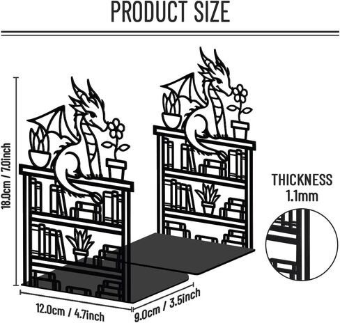 WADORN Dog Metal Bookends for Shelves Decorative 1 Pair, Puppy Heavy Duty Books End Support Non-Skid Book Holder Animal Black L-Shaped Book Stopper for Home Office Desk Books Divider, 4.7x3.5x7 Inch in Saudi Arabia