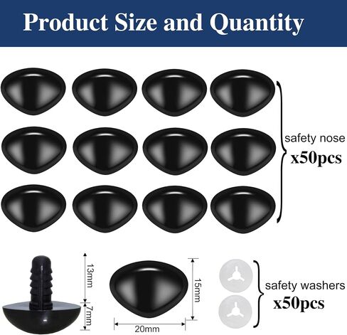 100Pcs Safety Noses and Washers for Amigurumi Crochet - Thalinfayi 12 * 16mm Black Plastic Safety Nose Triangle Crochet Craft Nose for Amigurumi, Crafts, Crochet Doll DIY Making Supplies in Kuwait