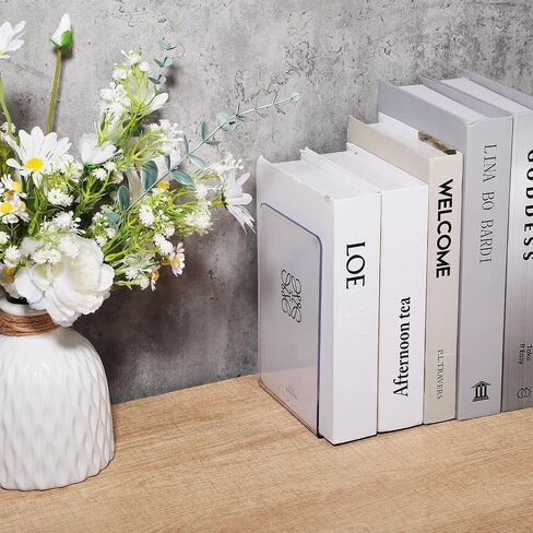 16pcs Clear Bookends for Heavy Books, Acrylic Book Shelf Organizer for Desk,Plastic Heavy Duty Book Holders Standand Invisible Bookshelf Dividers Decorative,Suitable for Office Home Weighted Bookends in Saudi Arabia