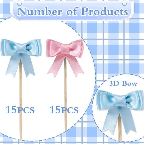 قبعات القوس الوردي والزرقاء الكب كيك للنساء ، و 30pcs القوس ديكورات من أجل الجنس الكشف عن حفلة للفتيات أو الأولاد ، وملف عيد ميلاد الزفاف دش العازبة زفاف دش الطفل in Kuwait