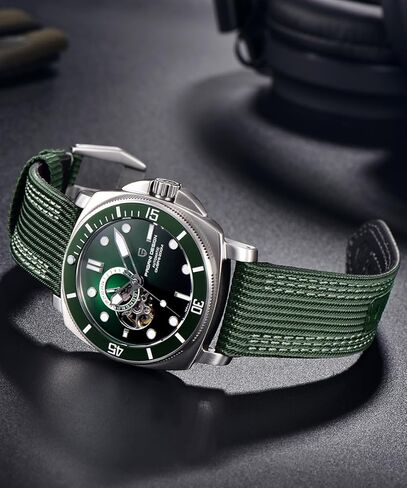 ساعات باجاني ديزاين الأوتوماتيكية للرجال اليابان NH39 هيكل عظمي ميكانيكي مقاوم للماء ساعة يد للرجال بنمط عسكري بحزام من النايلون in Kuwait