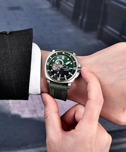 ساعات باجاني ديزاين الأوتوماتيكية للرجال اليابان NH39 هيكل عظمي ميكانيكي مقاوم للماء ساعة يد للرجال بنمط عسكري بحزام من النايلون in Kuwait