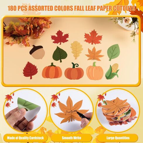 MixTeach 180 Pcs Fall Leaf Cutouts Paper Autumn Leaves 4" Multiple Styles Maple Leaves Pumpkin Acorn Die Cut Thanksgiving Bulletin Board Decor for Classroom School Thanksgiving Crafts Party Wall Decor in Saudi Arabia