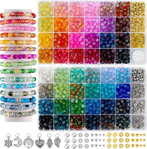 Zefy 1500+ PCS 8MM حبات زجاجية للأساور ، 48 لونًا من الخرز الزجاجي لتصنيع المجوهر in Kuwait