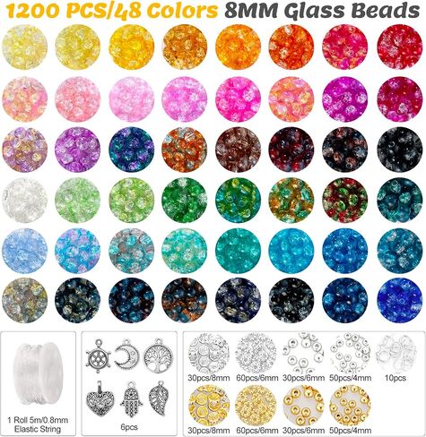 Zefy 1500+ PCS 8MM حبات زجاجية للأساور ، 48 لونًا من الخرز الزجاجي لتصنيع المجوهر in Kuwait